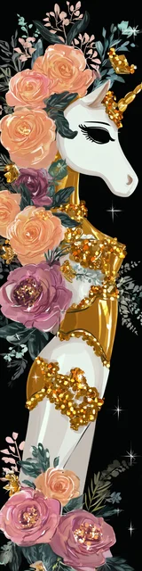 Free dragon bookmark with a unicorn wearing a gold bodice